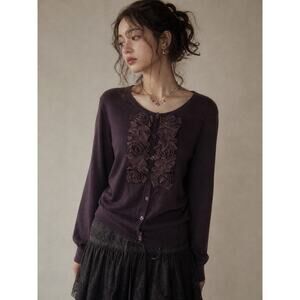 Vintage Tracy M Black Rosette Cardigan L Romantic Whimsigoth Coquette